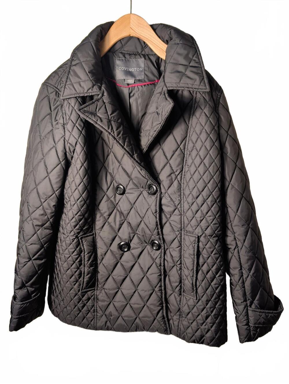 Covington Womens Black Quilted Pea Jacket Size Large Casual Ligthweight Fall